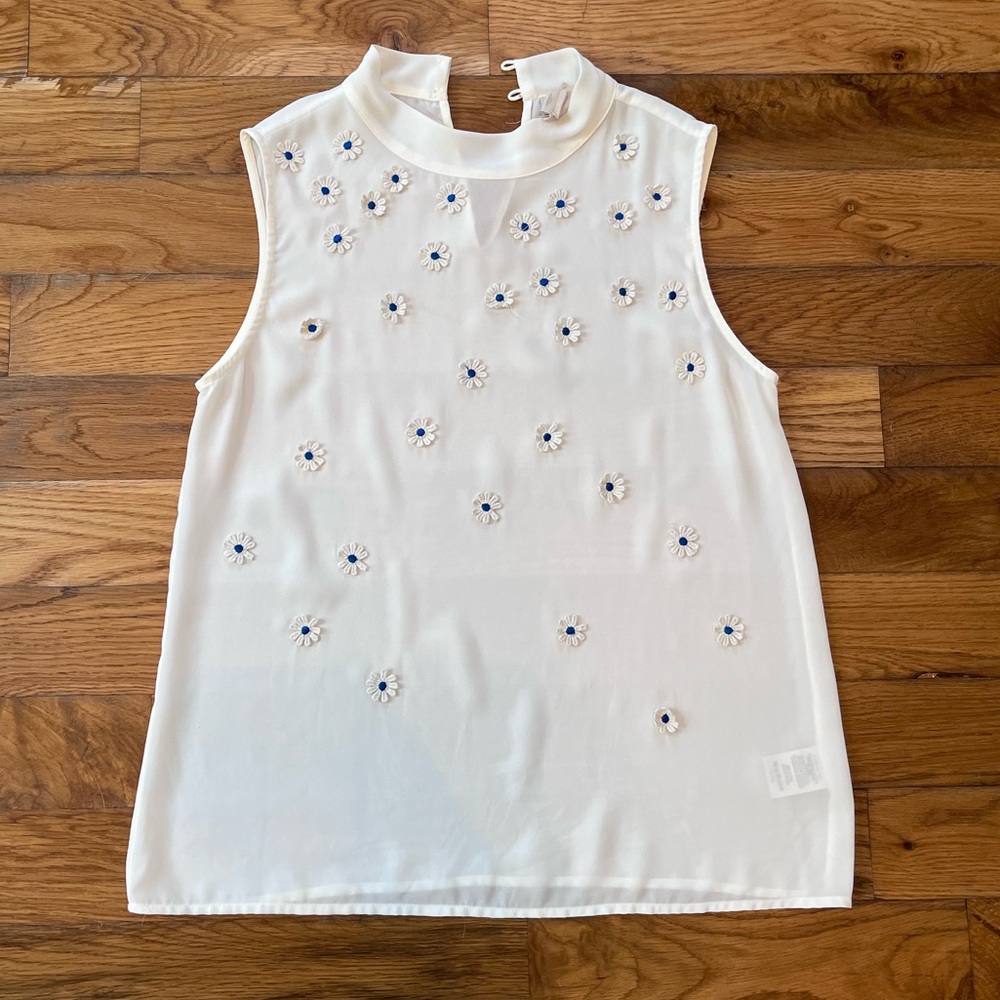 ANTHROPOLOGIE VANESSA VIRGINIA DAISY FLOWER APPLIQUÉ TANK